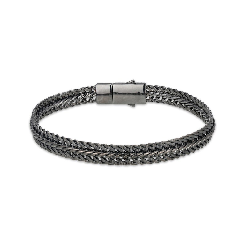 Main Image 1 of Men's Black Sapphire Curb Chain Bracelet Matte Gunmetal-Plated Sterling Silver 8.5"