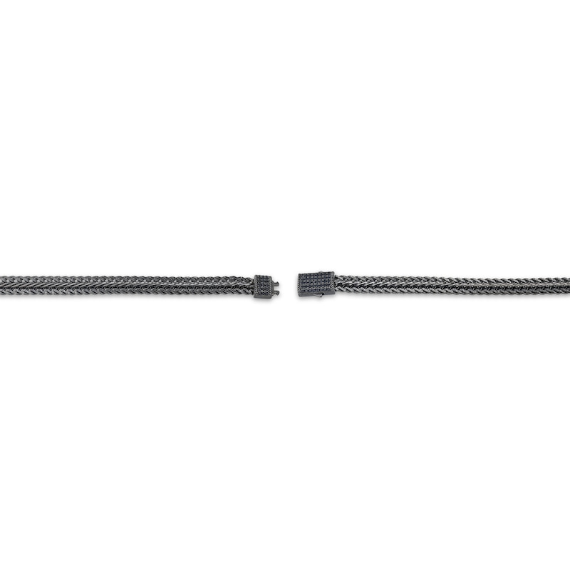 Main Image 3 of Men's Black Sapphire Curb Chain Bracelet Matte Gunmetal-Plated Sterling Silver 8.5"