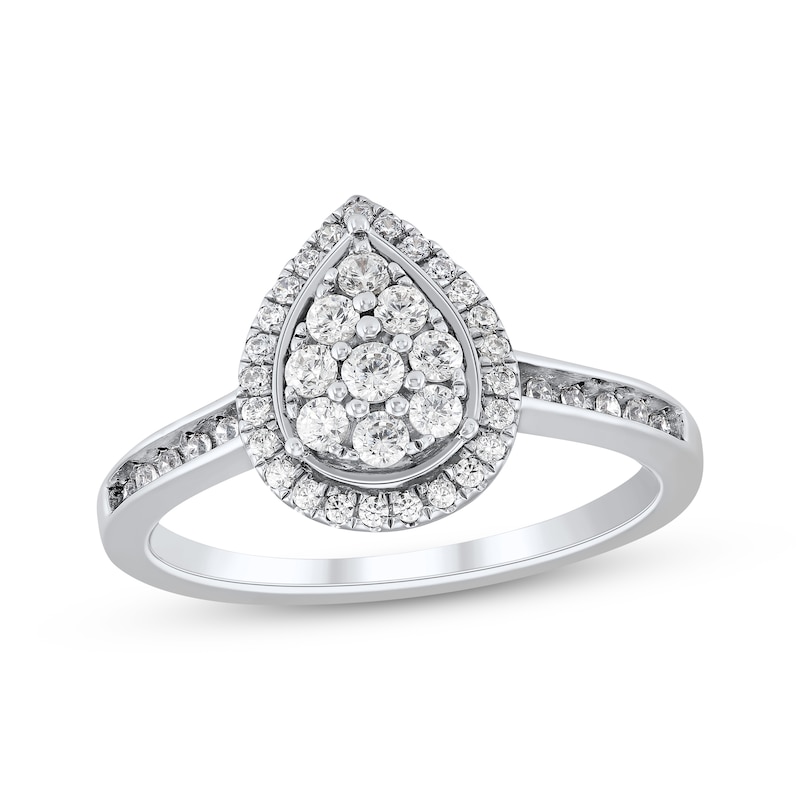 Main Image 1 of Adore Multi-Diamond Teardrop Halo Engagement Ring 3/8 ct tw 10K White Gold