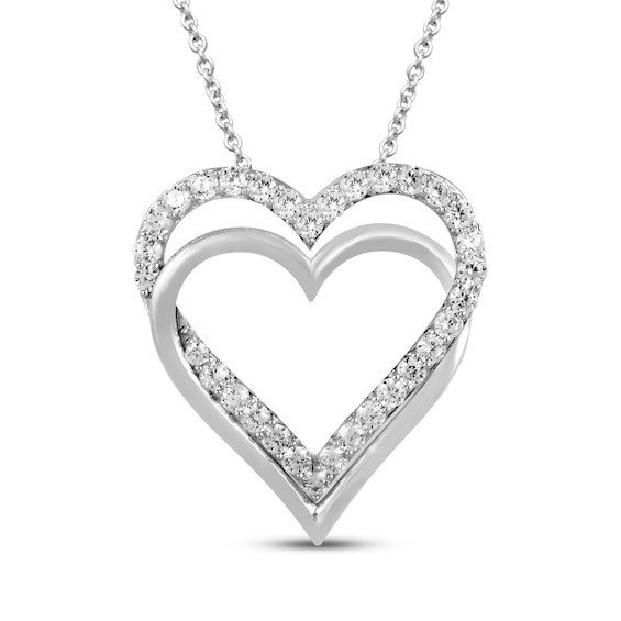 Diamond Double Heart Necklace 1 ct tw Sterling Silver 16"