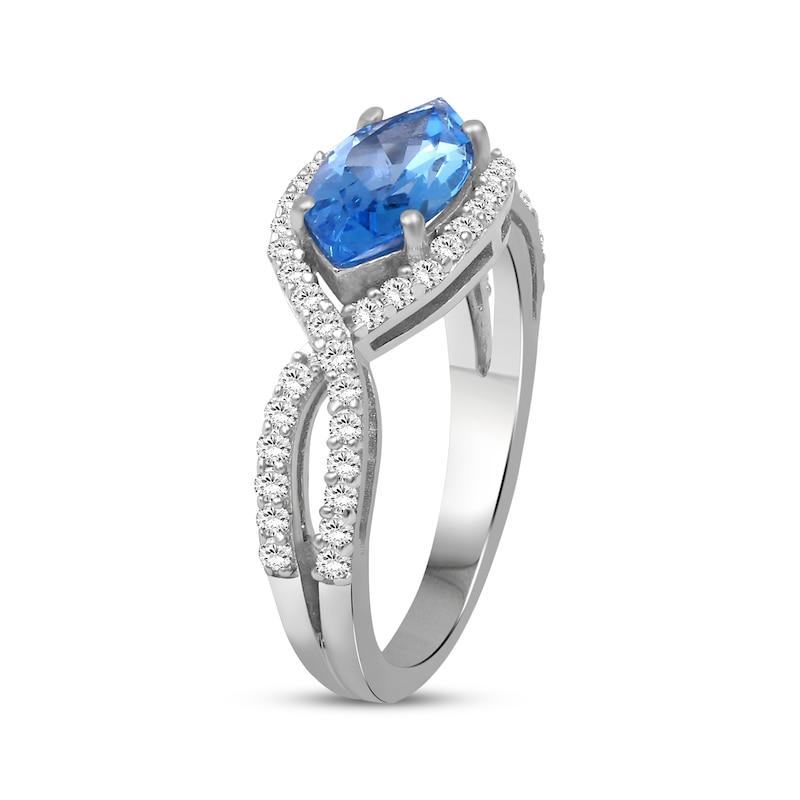 Main Image 2 of Marquise-Cut Swiss Blue Topaz & White Lab-Created Sapphire East-West Ring Sterling Silver