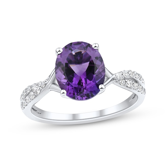 Oval-Cut Amethyst & White Lab-Created Sapphire Ring Sterling Silver