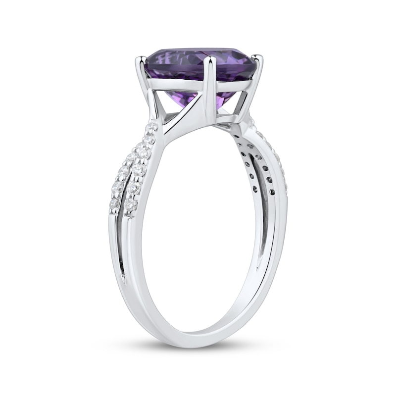 Main Image 2 of Oval-Cut Amethyst & White Lab-Created Sapphire Ring Sterling Silver