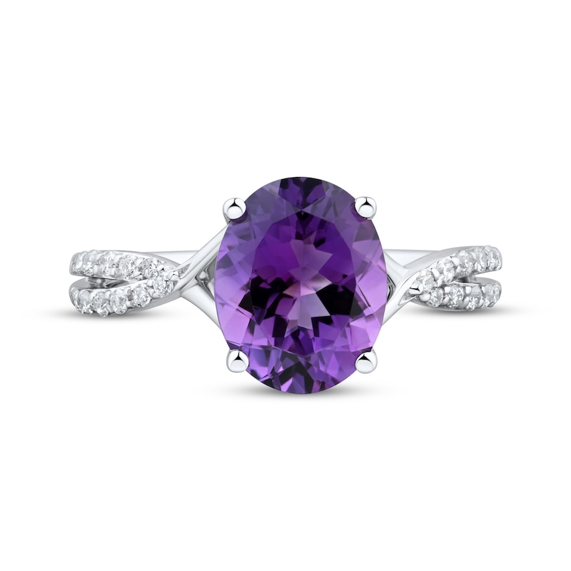 Main Image 3 of Oval-Cut Amethyst & White Lab-Created Sapphire Ring Sterling Silver