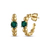 Thumbnail Image 1 of Lab-Created Emerald Solitaire Beaded Hoop Earrings 24K Yellow Gold Vermeil Sterling Silver