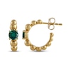 Thumbnail Image 3 of Lab-Created Emerald Solitaire Beaded Hoop Earrings 24K Yellow Gold Vermeil Sterling Silver