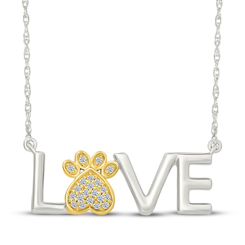 Main Image 1 of Diamond "Love" Paw Print Necklace 1/15 ct tw Sterling Silver & 10K Yellow Gold 18"