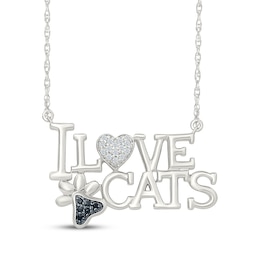 Black & White Diamond "I Love Cats" Paw & Heart Necklace 1/15 ct tw Sterling Silver 18"