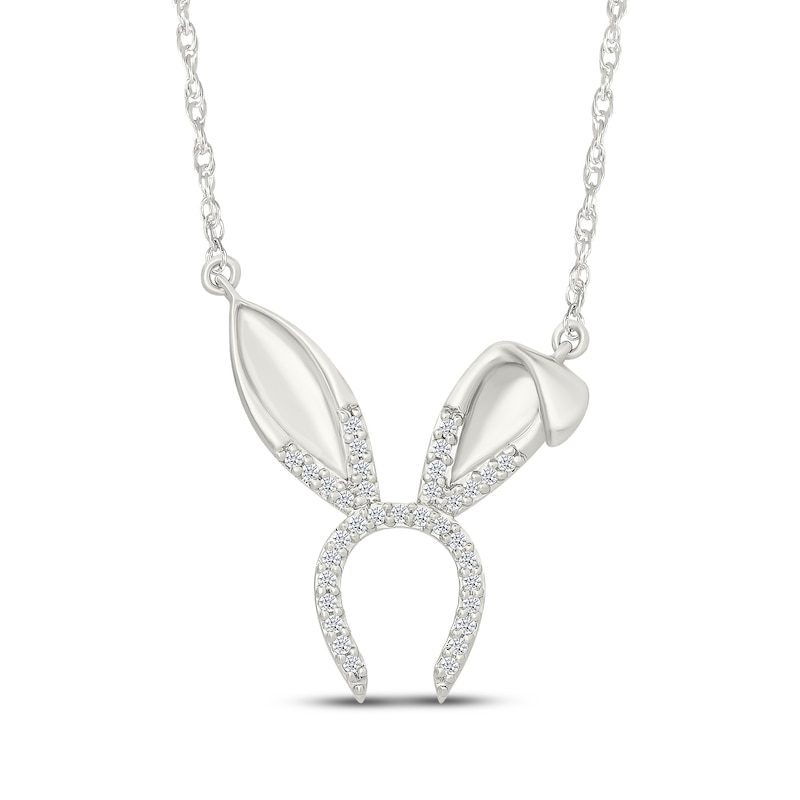 Main Image 1 of Diamond Bunny Ears Necklace 1/10 ct tw Sterling Silver 18"