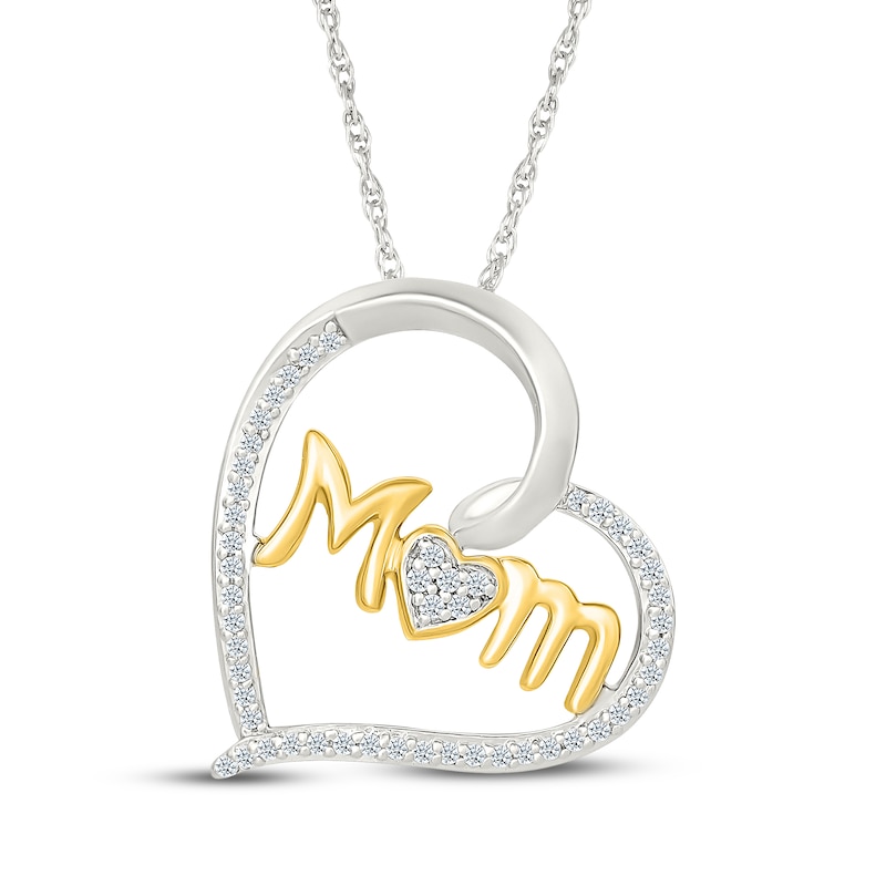 Main Image 1 of Diamond "Mom" Heart Necklace 1/5 ct tw Sterling Silver & 10K Yellow Gold 18"