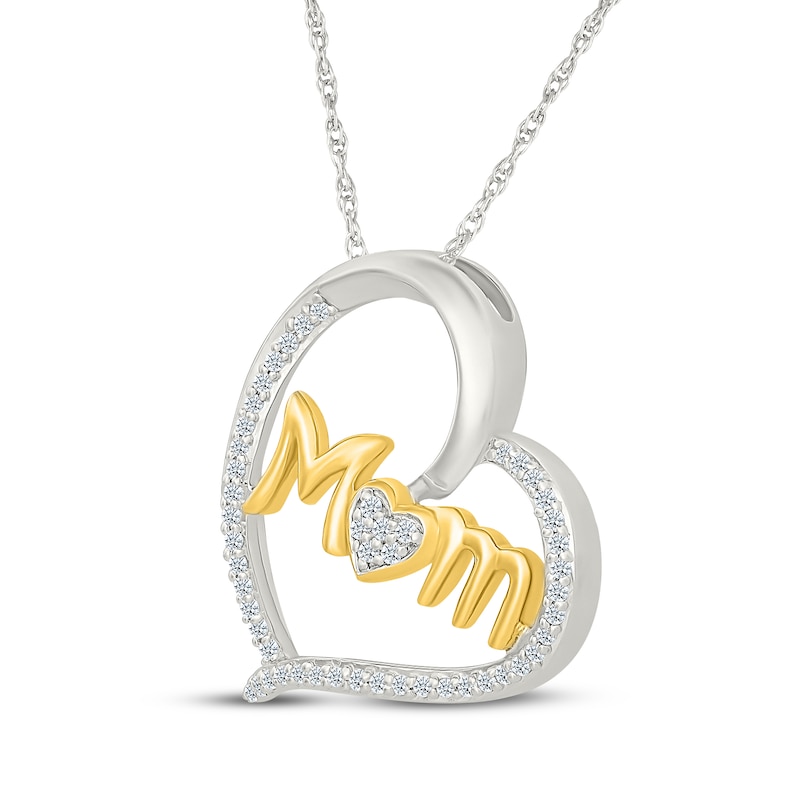 Main Image 2 of Diamond "Mom" Heart Necklace 1/5 ct tw Sterling Silver & 10K Yellow Gold 18"
