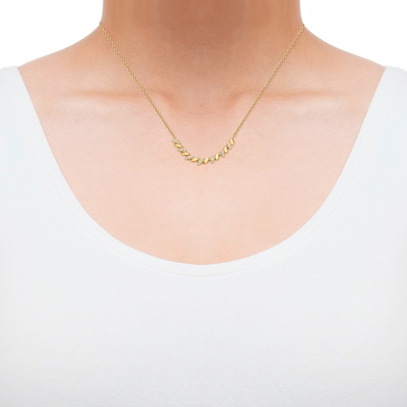 Main Image 4 of Diamond Marquise-Shaped Smile Necklace 1/5 ct tw 10K Yellow Gold 18"