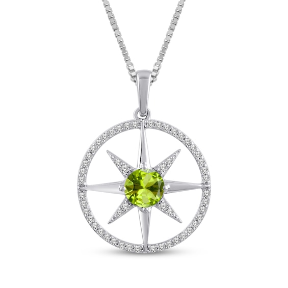 Peridot & White Lab-Created Sapphire Star Circle Necklace Sterling Silver 18"