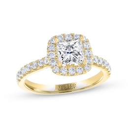 THE LEO Legacy Lab-Grown Diamond Princess-Cut Halo Engagement Ring 1-3/8 ct tw 14K Yellow Gold