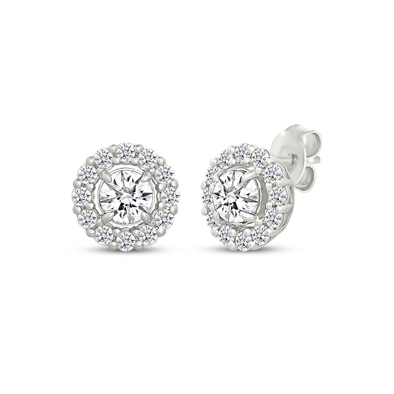 Main Image 1 of Kay Lab-Grown Diamonds Halo Stud Earrings 1 ct tw Sterling Silver
