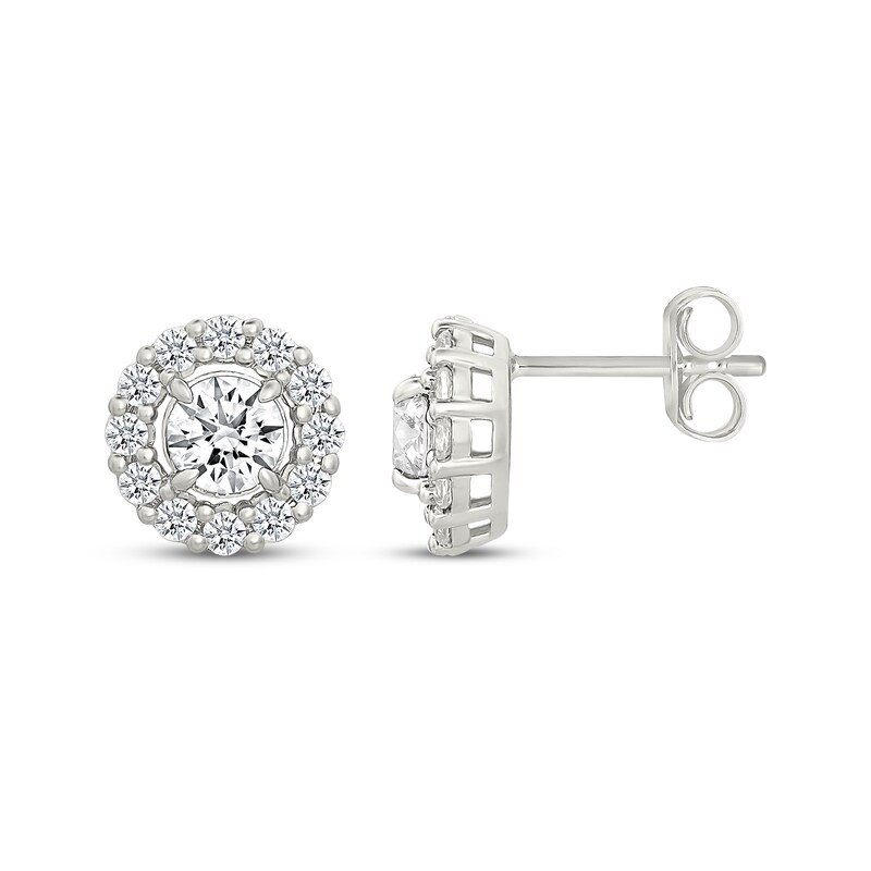 Main Image 3 of Kay Lab-Grown Diamonds Halo Stud Earrings 1 ct tw Sterling Silver