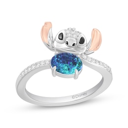 Disney Treasures Lilo & Stitch Oval-Cut Blue Lab-Created Opal & Diamond Ring 1/10 ct tw Sterling Silver & 10K Rose Gold