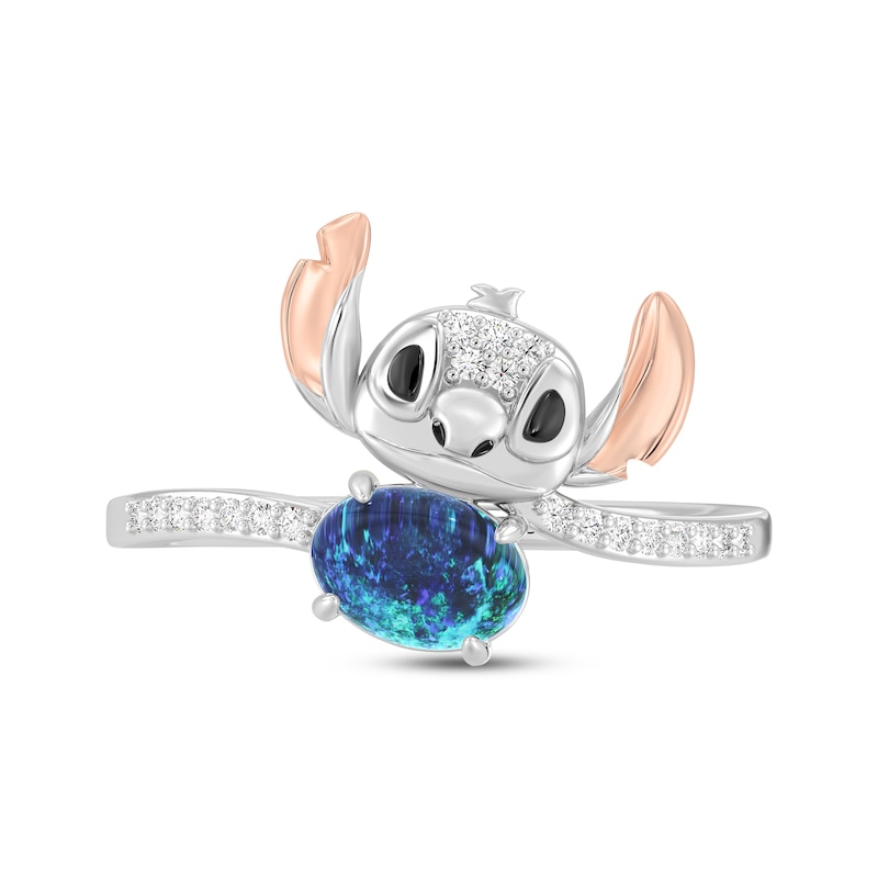 Main Image 4 of Disney Treasures Lilo & Stitch Oval-Cut Blue Lab-Created Opal & Diamond Ring 1/10 ct tw Sterling Silver & 10K Rose Gold