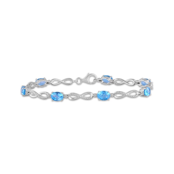 Oval-Cut Swiss Blue Topaz & White Lab-Created Sapphire Infinity Link Bracelet Sterling Silver 7.5"