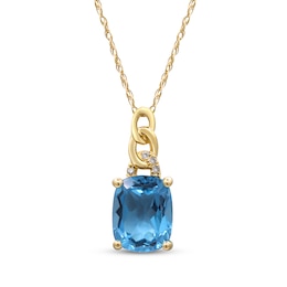 Cushion-Cut Swiss Blue Topaz & Diamond Accent Chain Detail Necklace 10K Yellow Gold 18"