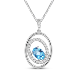 Oval-Cut Swiss Blue Topaz & White Lab-Created Sapphire Tilted Double Frame Necklace Sterling Silver 18"