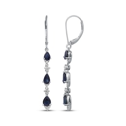 Pear-Shaped Natural Blue Sapphire & Diamond Dangle Earrings 1/5 ct tw 10K White Gold 18"