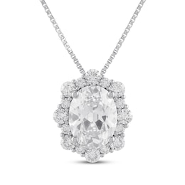 Oval-Cut White Lab-Created Sapphire Halo Necklace Sterling Silver 18"