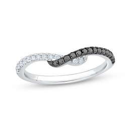 Adore Black & White Diamond Crossover Fashion Ring 1/4 ct tw 14K White Gold