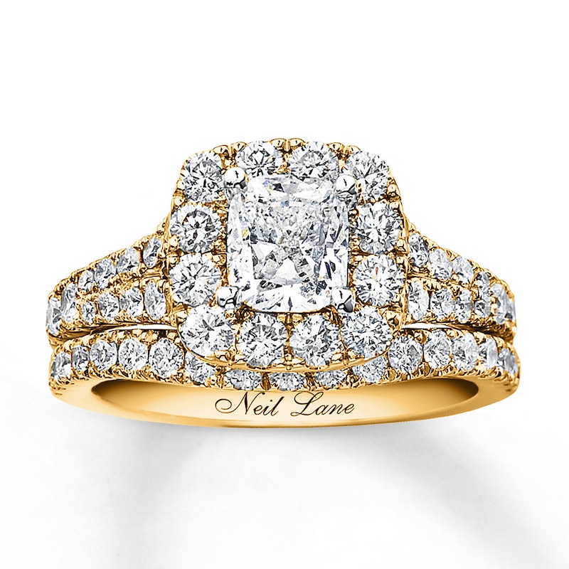 Neil Lane Bridal Set 2-1/2 ct tw Diamonds Cushion & Round-cut 14K Yellow Gold