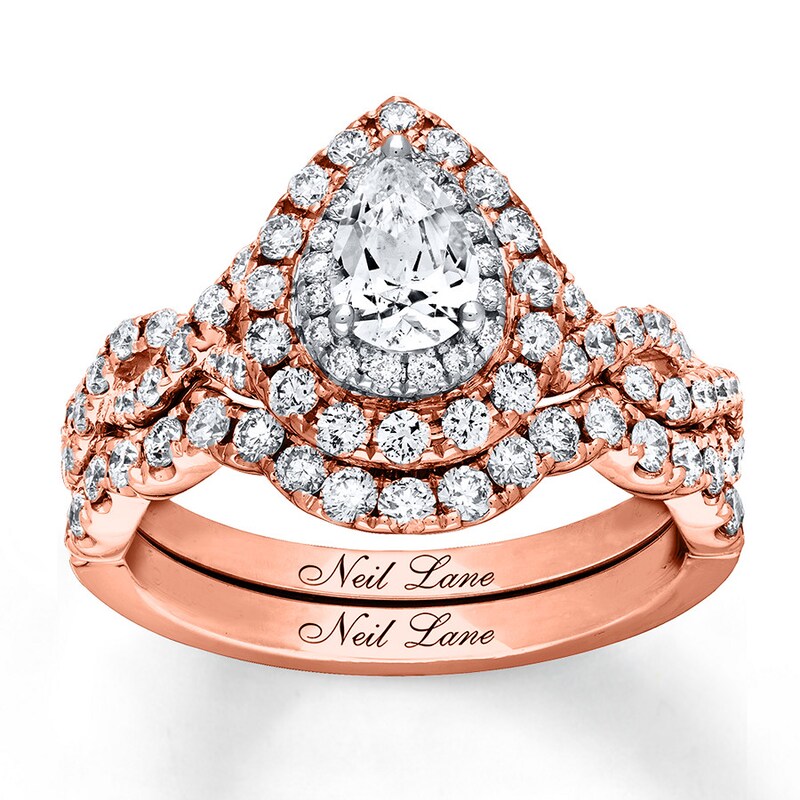 Main Image 1 of Neil Lane Diamond Bridal Set 1-1/2 ct tw Pear & Round-cut 14K Two-Tone Gold