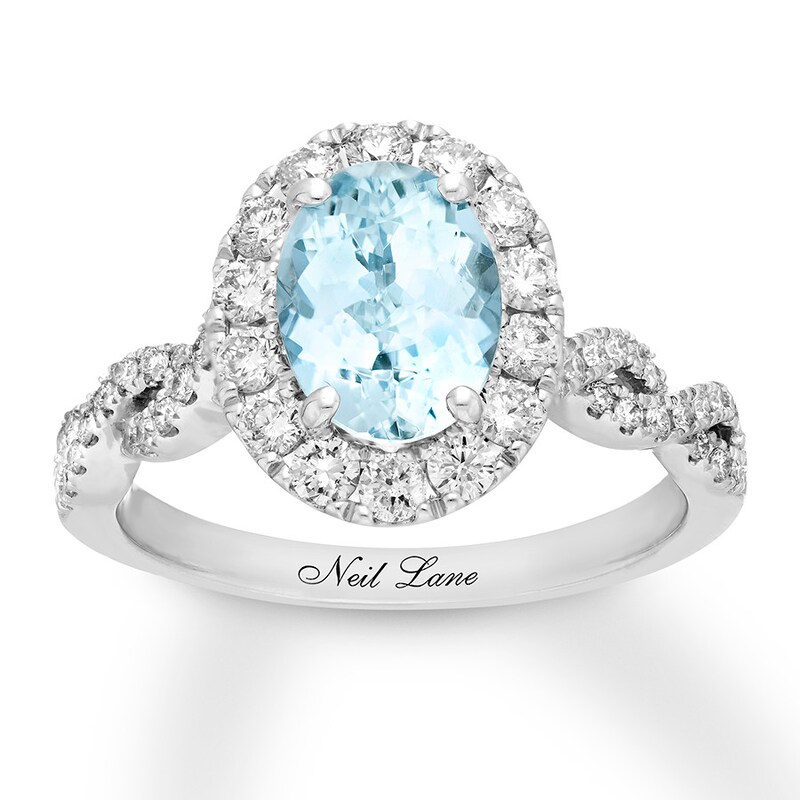 Neil Lane Oval Aquamarine Engagement Ring 3/4 cttw Diamonds 14K Gold