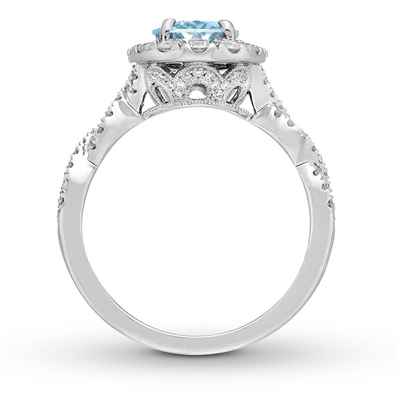 Neil Lane Oval Aquamarine Engagement Ring 3/4 cttw Diamonds 14K Gold
