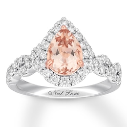 Neil Lane Morganite Engagement Ring 3/4 ct tw Pear & Round-cut 14K White Gold