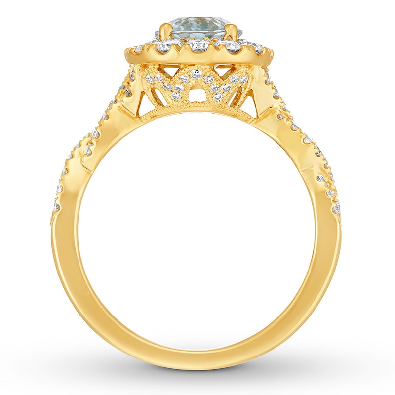 Neil Lane Aquamarine Engagement Ring 3/4 cttw Diamonds 14K Yellow Gold