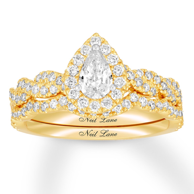 Neil Lane Diamond Bridal Set 7/8 ct tw Pear & Round-cut 14K Yellow Gold