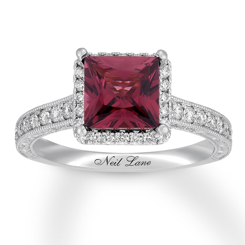 Main Image 1 of Neil Lane Square-cut Garnet Engagement Ring 5/8 ct tw Diamonds 14K Gold