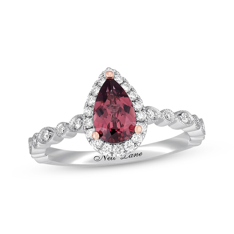 Neil Lane Garnet Engagement Ring 1/4 ct tw Pear & Round-cut 14K White Gold