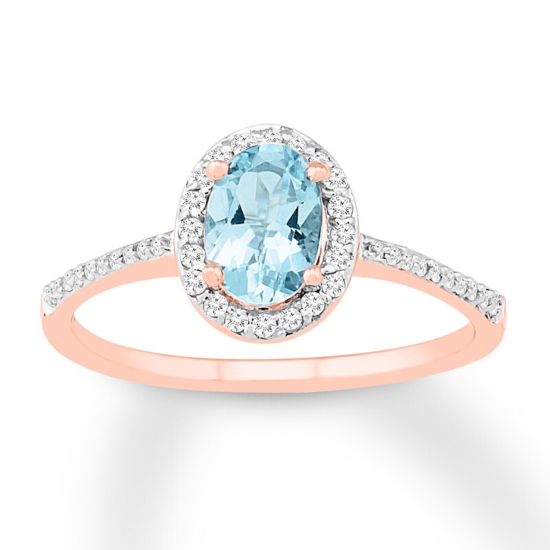 Aquamarine Engagement Ring 1 6 Ct Tw Diamonds 14k Rose Gold Kay Outlet