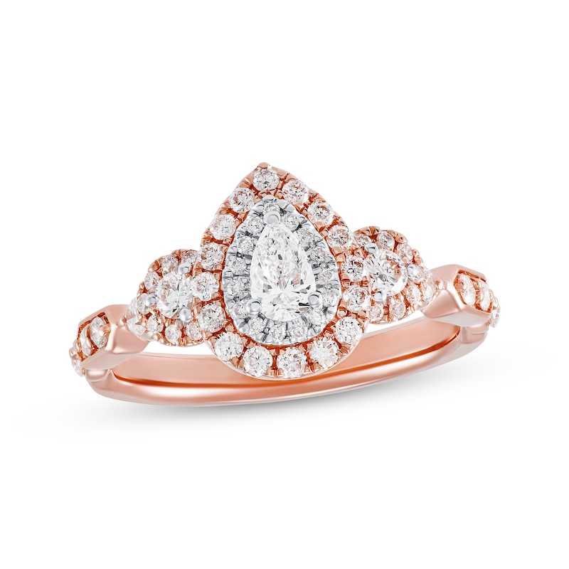 Diamond Engagement Ring 3/4 ct tw Pear/Round 14K Rose Gold