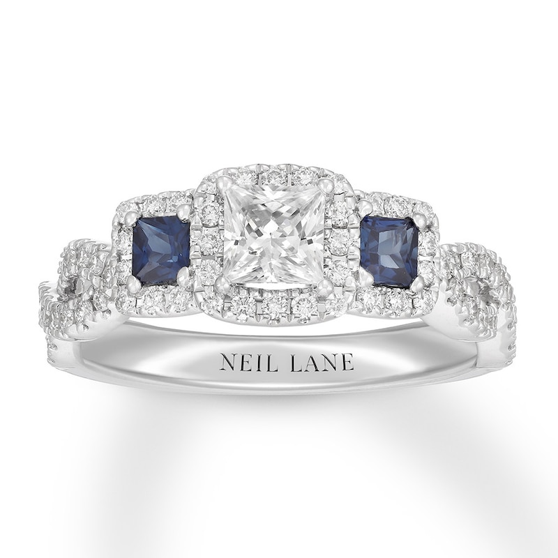 Neil Lane Diamond/Sapphire Engagement Ring 7/8 ct tw 14K White Gold
