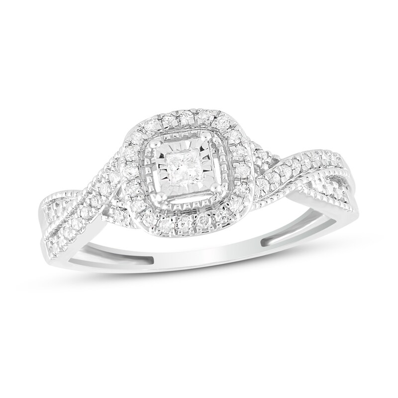 Diamond Engagement Ring 1/5 ct tw Princess/Round-cut 10K White Gold