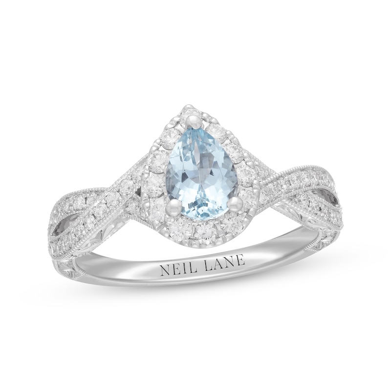 Neil Lane Aquamarine Engagement Ring 1/2 ct tw Diamonds Pear/Round 14K White Gold
