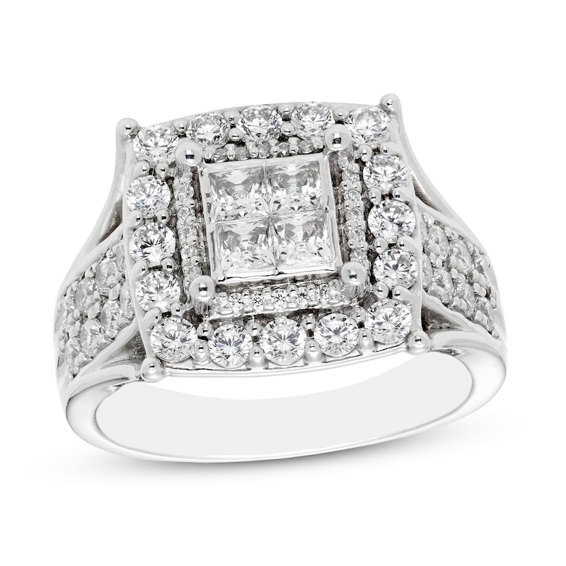Diamond Engagement Ring 1-1/2 ct tw Princess/Round-cut 10K White Gold