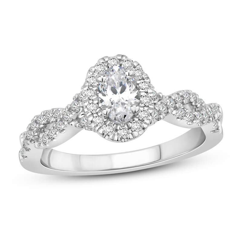Diamond Engagement Ring 7/8 ct tw Oval/Round 14K White Gold