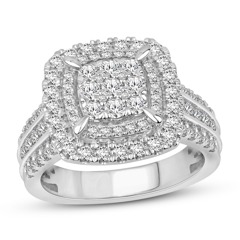 Multi-Diamond Engagement Ring 1-1/2 ct tw Round-cut 10K White Gold