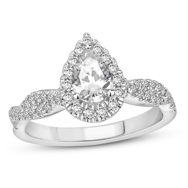 Diamond Engagement ring 3/4 ct tw Pear/Round 14K White Gold