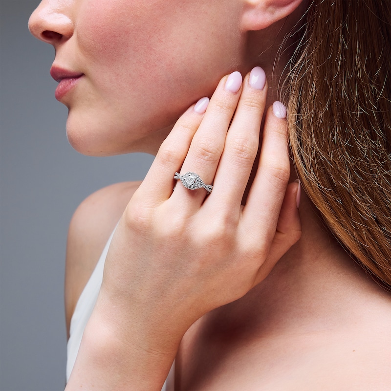 Main Image 9 of Neil Lane Diamond Engagement Ring 1-1/8 ct tw Cushion/Round 14K White Gold