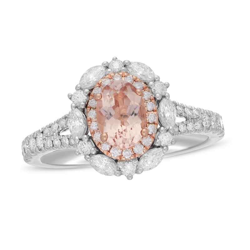 Main Image 1 of Neil Lane Oval-cut Morganite Engagement Ring 3/4 ct tw Diamonds 14K Two-Tone Gold