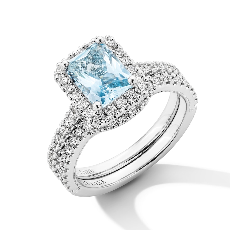 Main Image 1 of Neil Lane Radiant-cut Aquamarine Bridal Set 5/8 ct tw Diamonds 14K White Gold