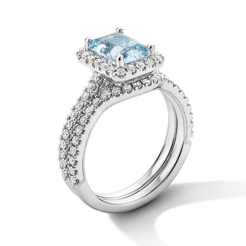 Main Image 2 of Neil Lane Radiant-cut Aquamarine Bridal Set 5/8 ct tw Diamonds 14K White Gold
